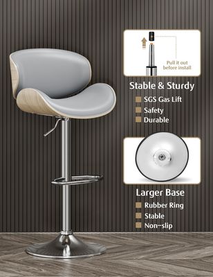 Taburetes giratorios de barra de altura ajustable con asiento tapizado de cuero de PU con respaldo y reposapiés
