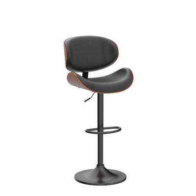 Silla de bar tapizada de cuero PU para exteriores con respaldo y reposapiés de altura ajustable