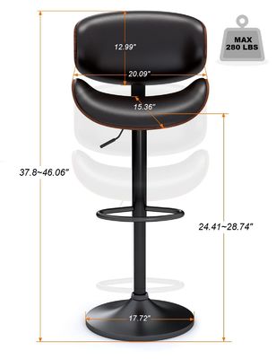 Silla de bar tapizada de cuero PU para exteriores con respaldo y reposapiés de altura ajustable