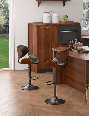 Silla de bar tapizada de cuero PU para exteriores con respaldo y reposapiés de altura ajustable