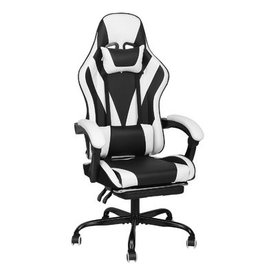 Silla de juegos de video ergonómica de cuero sintético con respaldo de pie