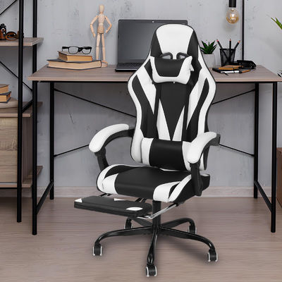 Silla de juegos de video ergonómica de cuero sintético con respaldo de pie