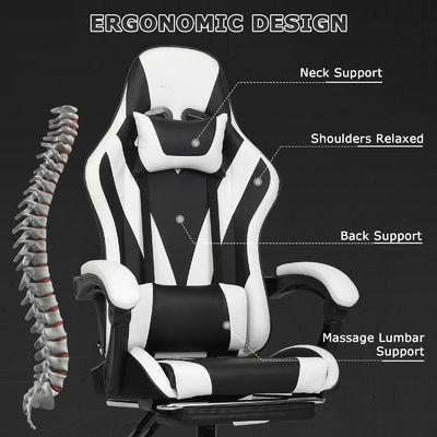 Silla de juegos de video ergonómica de cuero sintético con respaldo de pie