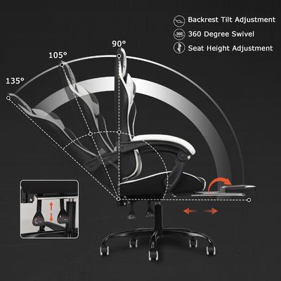 Silla de juegos de video ergonómica de cuero sintético con respaldo de pie