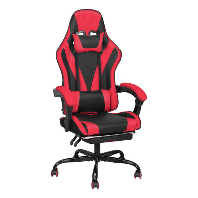 Silla de juego de carreras de cuero sintético con respaldo para los pies y altura ajustable