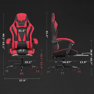 Silla de juego de carreras de cuero sintético con respaldo para los pies y altura ajustable