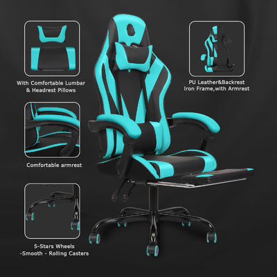 Diseño moderno Video de espalda alta Ergonomía silla de juego de carreras con reposapiés asequible