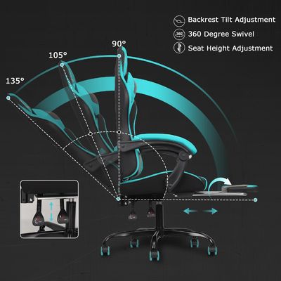 Diseño moderno Video de espalda alta Ergonomía silla de juego de carreras con reposapiés asequible
