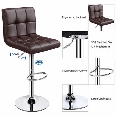 Sillones de bar modernos ajustables en altura con silla giratoria de cuero de PU 19.5 &quot;D x 17&quot; W x 36.5 &quot;H