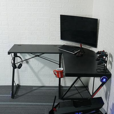 Espacio de trabajo Oficina del hogar Mesa de juegos de computadora en forma de L con soporte de monitor de esquina redonda