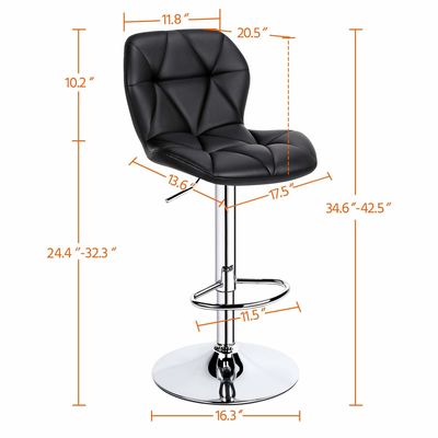 Silla de bar con respaldo de altura ajustable taburetes de bar giratorios altos de cuero de PU moderno