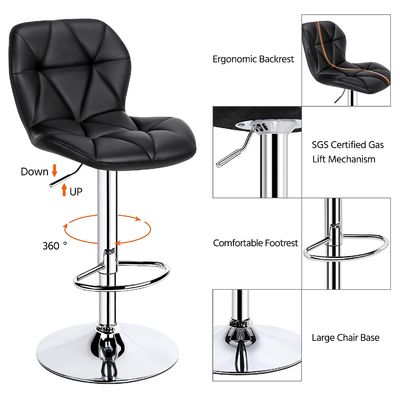 Silla de bar con respaldo de altura ajustable taburetes de bar giratorios altos de cuero de PU moderno