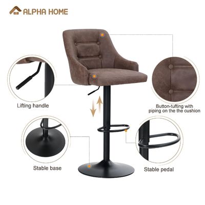 Alinunu Sillón de barra de altura ajustable giratorio de puente aéreo con espalda y base acolchadas