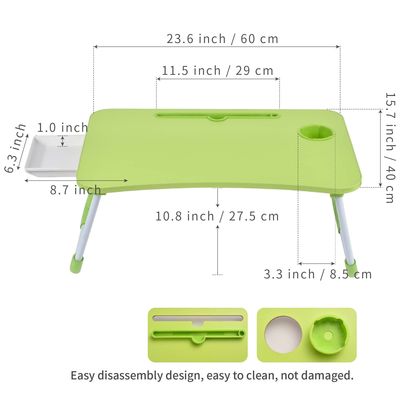 Tabla de cama portátil plegable con soporte para tazas y dimensiones del producto 15.7&quot;D x 23.6&quot;W x 11&quot;H