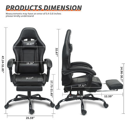 Silla de juego ajustable en altura con soporte lumbar y reposapiés de color personalizado
