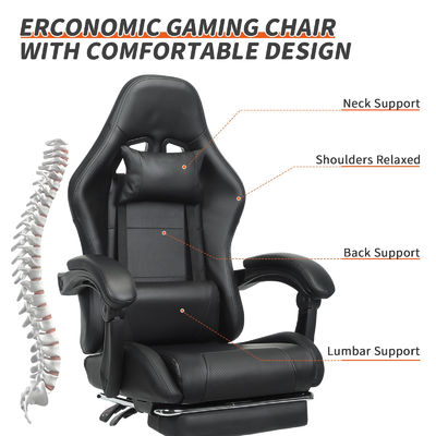 Silla de juego ajustable en altura con soporte lumbar y reposapiés de color personalizado