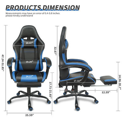 Silla de videojuegos ajustable en altura de color personalizada con soporte lumbar y reposapiés