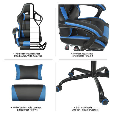 Silla de videojuegos ajustable en altura de color personalizada con soporte lumbar y reposapiés