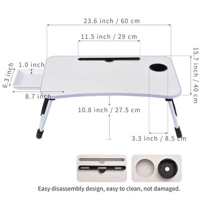 Tabla de escritorio de cama portátil de madera con soporte de taza