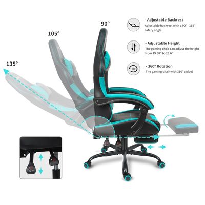 Silla de juego de diseño moderno y elegante con soporte lumbar y reposapiés