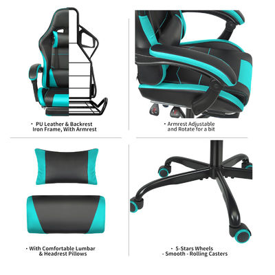 Silla de juego de diseño moderno y elegante con soporte lumbar y reposapiés