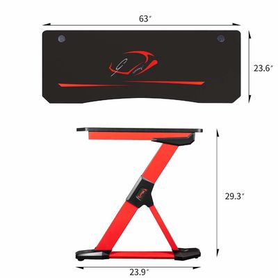 Escritorio de juegos de superficie de plástico en forma de Z con portacabezas y gancho para auriculares