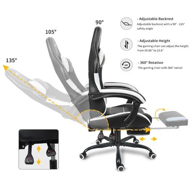 Diseño ergonómico silla de juego de altura ajustable con soporte lumbar y reposapiés