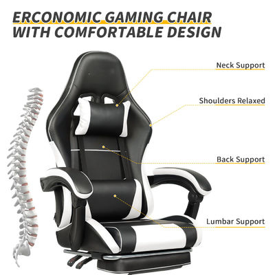 Diseño ergonómico silla de juego de altura ajustable con soporte lumbar y reposapiés