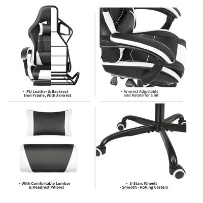 Diseño ergonómico silla de juego de altura ajustable con soporte lumbar y reposapiés
