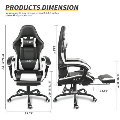 Diseño ergonómico silla de juego de altura ajustable con soporte lumbar y reposapiés
