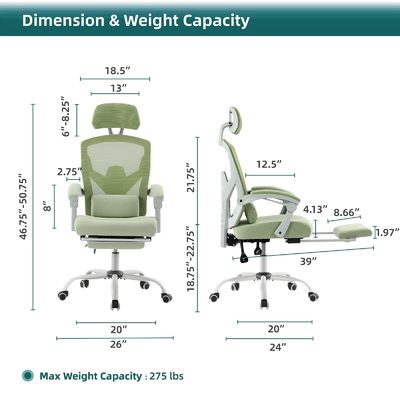 27.56&quot;D x 18.5&quot;W x 47.8&quot;H Reverso de malla silla giratoria giratoria para ergonomía de oficina