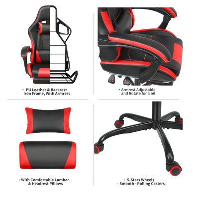 Silla de juego de metal de color personalizada con altura ajustable y soporte lumbar