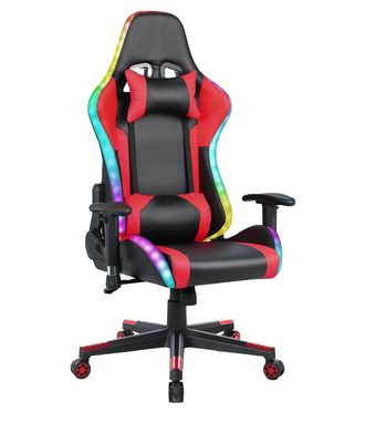 ALINUNU Silla de juego RGB de cuero personalizable con barra de luz LED y material de tela