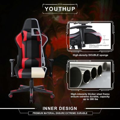 ALINUNU Silla de juego RGB de cuero personalizable con barra de luz LED y material de tela