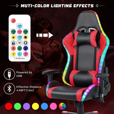 ALINUNU Silla de juego RGB de cuero personalizable con barra de luz LED y material de tela