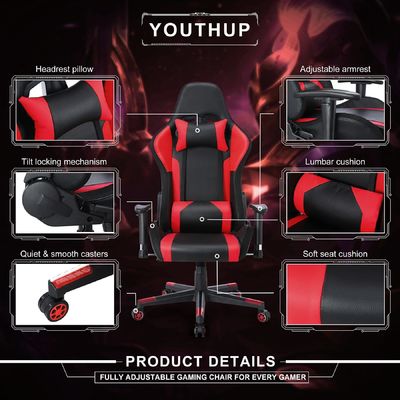 ALINUNU Silla de juego RGB de cuero personalizable con barra de luz LED y material de tela