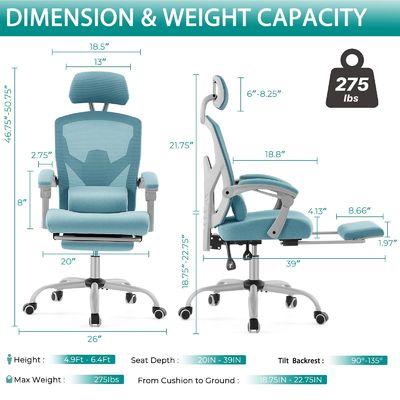 Silla de escritorio de ordenador de oficina de malla trasera con altura ajustable y función de rodadura giratoria