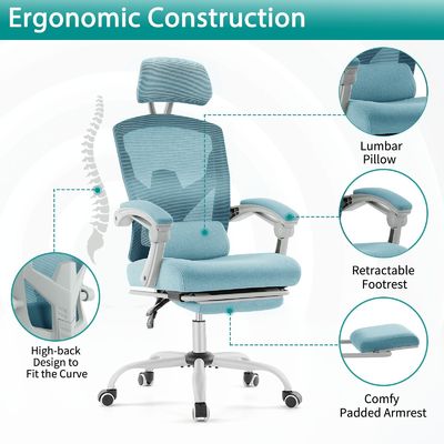 Silla de escritorio de ordenador de oficina de malla trasera con altura ajustable y función de rodadura giratoria