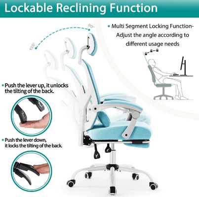 Silla de escritorio de ordenador de oficina de malla trasera con altura ajustable y función de rodadura giratoria