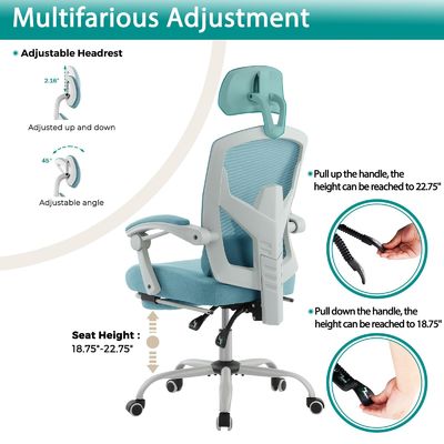 Silla de escritorio de ordenador de oficina de malla trasera con altura ajustable y función de rodadura giratoria