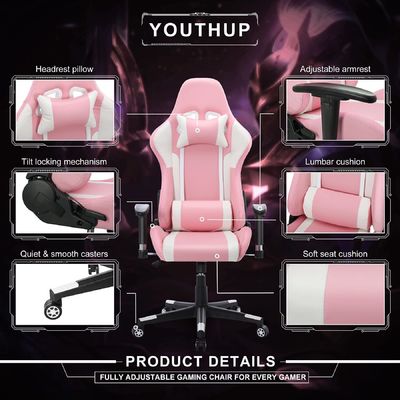 Silla ajustable para juegos de computadora con función de masaje y barra de luz LED ALINUNU