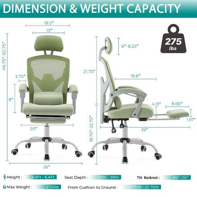 Silla de oficina de malla trasera con funciones giratorias y reclinables 34.4 libras Diseño moderno