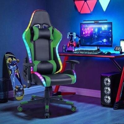 Silla de juego ALINUNU con barra de luz LED y función de masaje Peso 39.02 libras