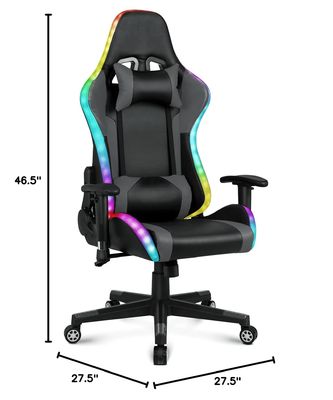 27.5&quot;D x 27.5&quot;W x 46.5&quot;H Silla giratoria para juegos con barra de luz LED y función de masaje