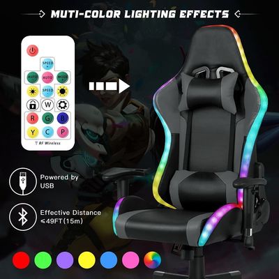 27.5&quot;D x 27.5&quot;W x 46.5&quot;H Silla giratoria para juegos con barra de luz LED y función de masaje
