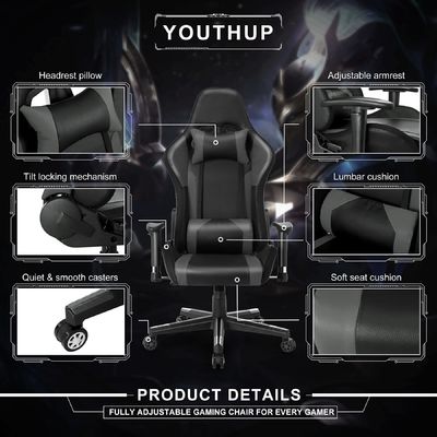 27.5&quot;D x 27.5&quot;W x 46.5&quot;H Silla giratoria para juegos con barra de luz LED y función de masaje
