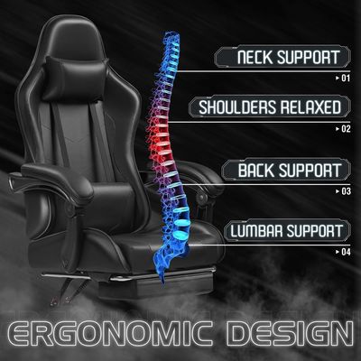 Color personalizado Ergonomía de la espalda alta Masaje de computadora silla de juego con reposapiés
