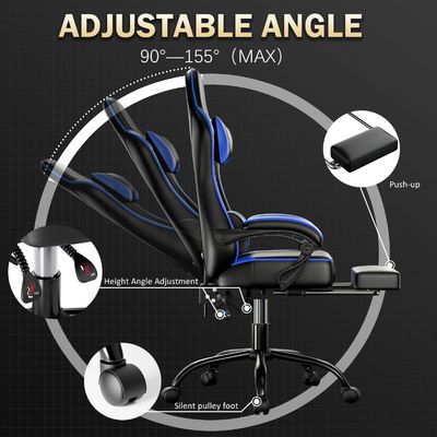ALINUNU 2024 PC Silla de juegos de carreras ajustable de cuero reclinable y reposapiés incluidos