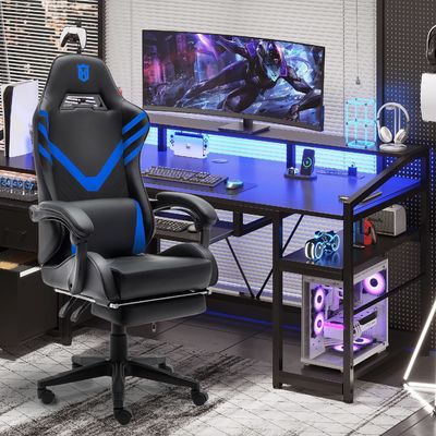 Silla ergonómica para juegos de computadora con respaldo lumbar y cuero sintético
