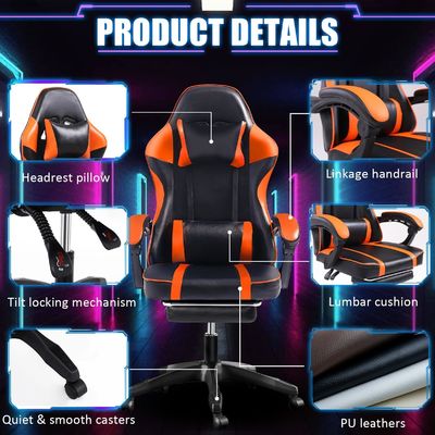 Silla de juego ergonómica de color personalizado con reposapiés y altura ajustable